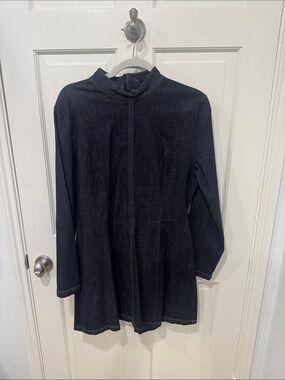Zara Denim Mock Neck Long-Sleeve Tunic Dress